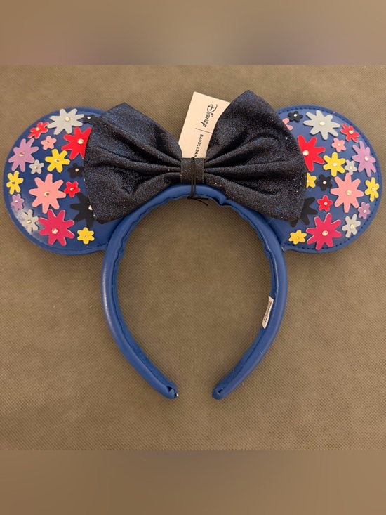 BaubleBar Accessories - Disney Navy Blue Floral Minnie Ears Headband with Glitter Bow